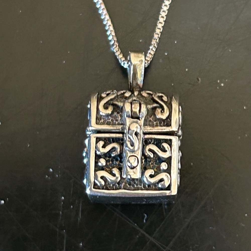 Antique Silver Chest Locket on Silver Chain